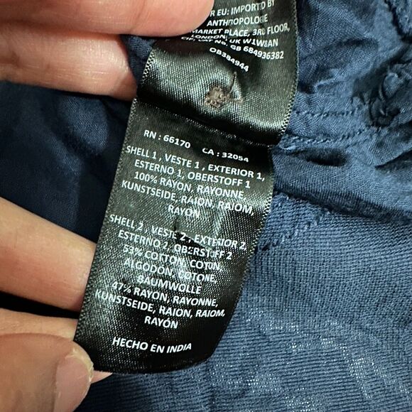 HOLDING HORSES ANTHROPOLOGIE Tunic Shirt Navy Blue Roll Tab Sleeve - Picture 8 of 11